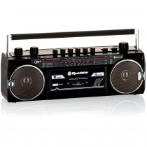 Roadstar RCR-3025EBT/BK Radio Cassette Vintage Años 80 Portátil Multibanda AM /FM /SW, Reproductor Grabador a Cinta, USB y Tarjeta SD, Conexión Auriculares, Sintonizador Analógico, Negro