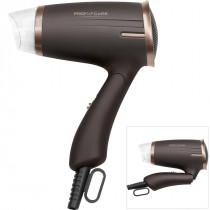 Proficare HTD 3009 - Secador de Pelo compacto para viaje, 2 niveles portencia / temperatura, mango plegable, boquilla concentradora, 1400W, marrón