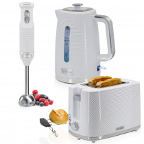 briebe Elegance Set Tostadora Pan 2 Rebanadas, 7 Niveles Tostado + Hervidor Agua Eléctrico 1,7L Inalámbrico, 2200W Libre BPA + Batidora de Mano 600W, 2 Velocidades, Acero Inoxidable, Blanco