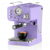 Swan SK22110PURN Cafetera Express Retro para Espresso y Cappucino, 15 Bares Presión, Vaporizador, Capacidad 1,2 Litros, 1 o 2 Tazas, Café Molido , Diseño Vintage, Morada, 1100W