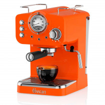 Swan SK22110ON Cafetera Express Retro para Espresso y Cappucino, 15 Bares Presión, Vaporizador, Capacidad 1,2 Litros, 1 o 2 Tazas, Café Molido , Diseño Vintage, Naranja, 1100W