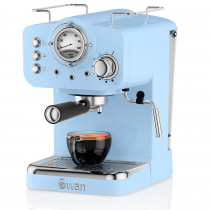Swan SK22110BLN Retro Cafetera Express para Espresso y Cappucino, 15 bares presión, Vaporizador, capacidad 1,20 litros, 1 o 2 tazas café molido , diseño vintage Azul, 1100W