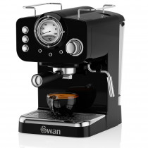 Swan SK22110BN Retro Cafetera Express para Espresso y Cappucino, 15 bares presión, Vaporizador, capacidad 1,20 litros, 1 o 2 tazas café molido , diseño vintage Negra, 1100W