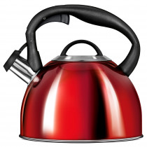 Smile MCN13/C1 Tetera con Silbato, Hervidor de Agua Retro, Inducción, Vitrocerámica, Todo Tipo de Cocinas, 3 L, Acero Inoxidable, Mango Tacto Frío, Diseño Vintage, Roja