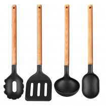 Smile SAK-3 Set de 4 Utensilios de ccoina de madera de haya alta calidad y nylon, resistente a alta temperaturas, seguros e inofesivos para la salud 