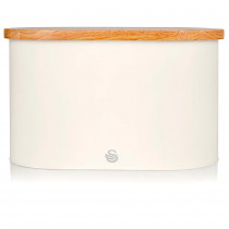 Swan Nordic Panera de Mesa para Guardar Pan, Tapa Tabla de Cortar de Bambú, Contenedor de Acero al Carbono para Almacenamiento de Pan y Bollería, Bread Bin, Diseño Moderno, Blanca