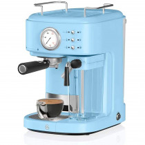 Swan One Touch SK22150BLN Cafetera Express Retro Semi Automática para Espresso y Cappucino, 15 Bares, Vaporizador con Depósito de Leche 0,5L, 1,7 L, Taza Grande o Pequeña, Vintage, Azul, 1200W