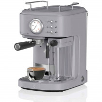 Swan One Touch SK22150GRN Cafetera Express Retro Semi Automática para Espresso y Cappucino, 15 Bares, Vaporizador con Depósito de Leche 0,5L, 1,7 L, Taza Grande o Pequeña, Vintage, Gris, 1200W