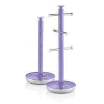 Swan Retro Set Porta Rollos Papel de cocina + Soporte para 6 Tazas Café o Té, Acero Inoxidable Alta Calidad Estables y Duraderos, Diseño Vintage, Morado 