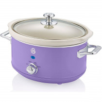 Swan SF17021PURN Olla Cocción Lenta Retro 3,5L Recipiente Extraíble, Antiadherente Cerámica libre PFOA y PTFE, 3 Niveles Temperatura, Tapa Vidrio, Slow Cooker, Diseño Vintage, Morado