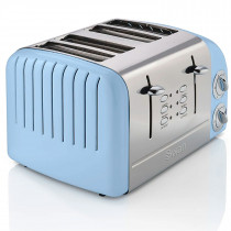 Swan Retro ST34020BLN Tostadora Pan Ranura Ancha 4 Rebanadas, Diseño Vintage, 3 Funciones: Descongelación, Recalentamiento, Cancelación, Regulador 6 Niveles de Tostado, Acero Inoxidable, Azul, 1600W