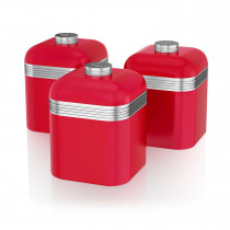 Swan SWKA1020RN Set 3 Botes metálicos de almacenamiento 1 litro, especias, té ,café, vintage diseño retro Rojo
