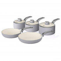 Swan SWPS5020GRN Retro Batería Cocina 5 Piezas,3 Cazuelas + 2 Sartenes, Aluminio Prensado, 3mm, Inducción, Antiadherente Cerámica libre PFOA y PTFE, Apta para todas las Cocinas, Vintage, Gris