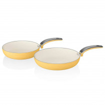 Swan SWPS2010YELN Retro Set Juego 2 Sartenes 20 28cm Aluminio Prensado 3mm, Inducción, Antiadherente Cerámica Marfil libre PFOA y PTFE, Apta para todas las Cocinas, Diseño Vintage, Amarillo