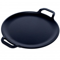 Victoria Plancha Cocina Inducción para Pizza Hierro Fundido Curado, Sartén 25cm con Asas, Fuego, Barbacoa, Horno, Vitrocerámica, Gas, Comal Curada para Antiadherente Libre de Tóxicos sin PTFE