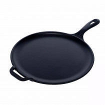 Victoria Plancha Cocina Inducción Comal Hierro Fundido Curado para Pizza, Tortillas 30cm, Fuego, Barbacoa, Horno, Vitrocerámica, Gas, Sartén Curada para Antiadherente Libre de Tóxicos sin PTFE