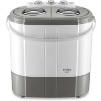 briebe Camp Mini Lavadora Portátil con Centrifugado, Camping, Capacidad Ropa 3Kg, Ideal Viajes, Camper y Autocaravanas, 2 Compartimentos, Carga Superior, Bajo Consumo Agua y Energía, Gris/Blanco 