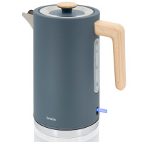 briebe Nordic Hervidor Agua Eléctrico 1,7L Inalámbrico, Tetera Infusiones 2200W Ebullición Rápida, Libre BPA, Base 360°, Controlador Strix, Apagado Automático, Diseño Nórdico, Asa Efecto Madera Gris