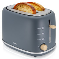 briebe Nordic Tostadora Pan Ranura Ancha, Tostador 2 Rebanadas, 6 Niveles Tostado, Calientapanecillos, Función Cancelar, Recalentar y Descongelar, Bandeja Recogemigas, Diseño Nórdico, 870W, Gris