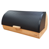briebe Nordic Panera para Guardar Pan de Mesa Madera Bambú, Tapa Deslizante, Bread Box para Almacenamiento Pan y Bollería, Diseño Nórdico Moderno, Negro