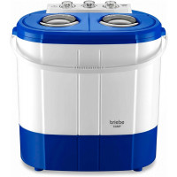briebe Camp Mini Lavadora Portátil con Centrifugado, Camping, Capacidad Ropa 3Kg, Ideal Viajes, Camper y Autocaravanas, 2 Compartimentos, Carga Superior, Bajo Consumo Agua y Energía, Azul/Blanco