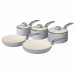 Swan Retro SWPS5020GRN Batería Cocina Inducción 5 Piezas, 3 Cazos + 2 Sartenes, Aluminio Prensado, Antiadherente Cerámica sin PFOA y PTFE, Tapas Vidrio, Apta para todas las Cocinas, Vintage, Gris