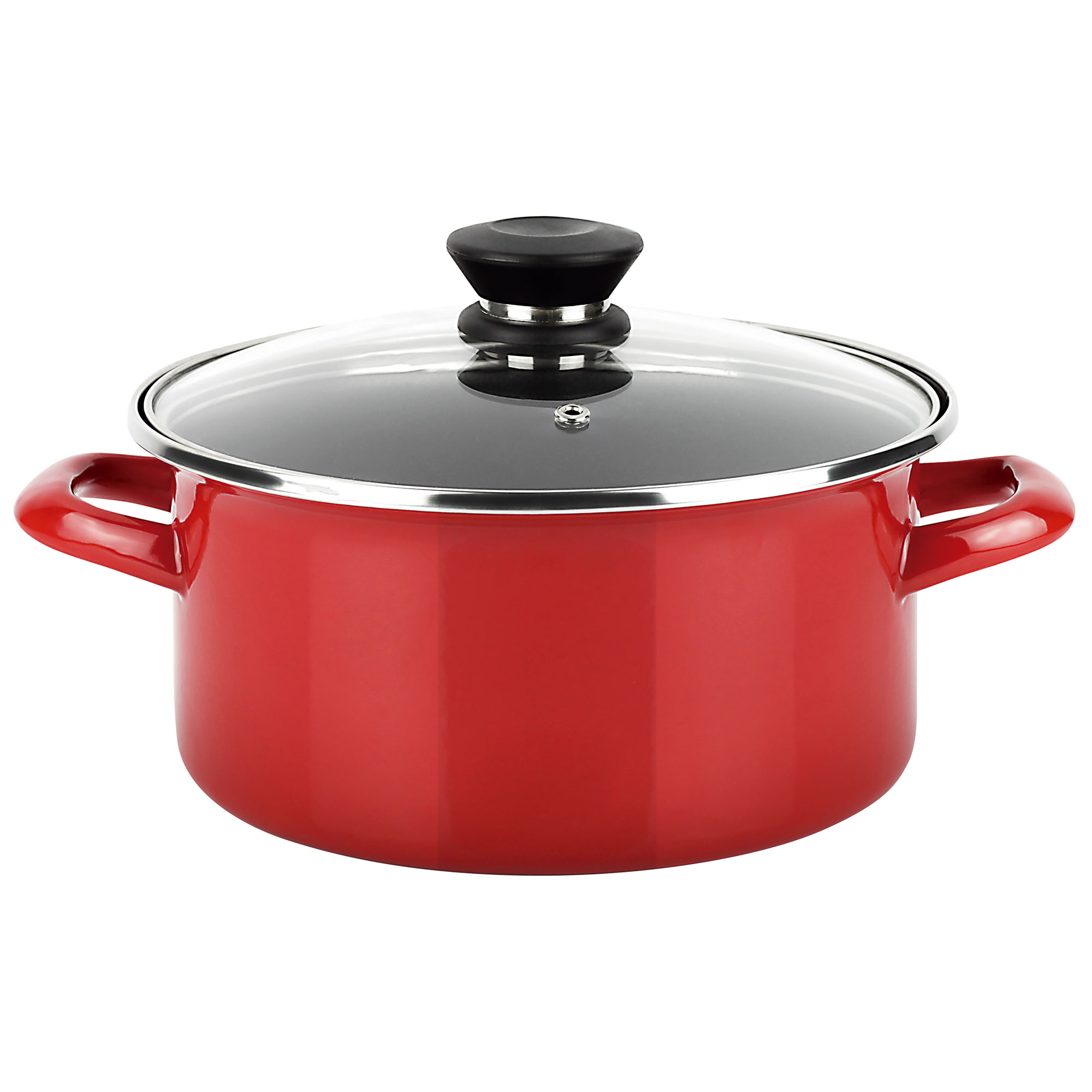 Fagor Optimax Cacerola Inducción 24 cm, Tapa de Cristal, Acero Esmaltado, Alto Espesor, Antiadherente Ecológico XYLAN PLUS sin PFOA, Apta para Todas Las Cocinas, Vitrocerámica, Gas, Horno, Lavavajillas, Rojo