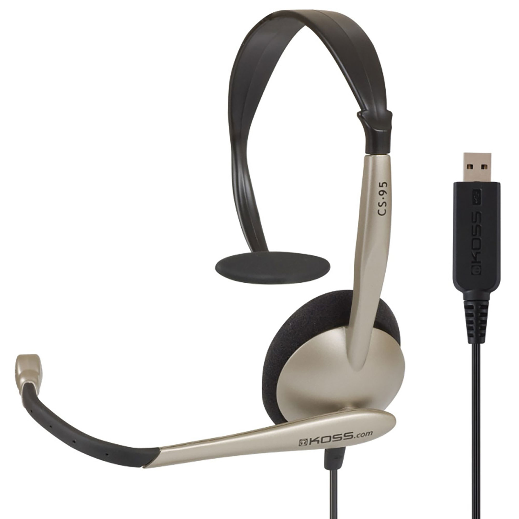 Koss CS95 USB Auriculares con Cable y Micrófono con Cancelación Ruido, Cascos de Diadema Monoaurales Ajustables para Videoconferencia Oficina, Call Center, Comunicación, Skype, Zoom