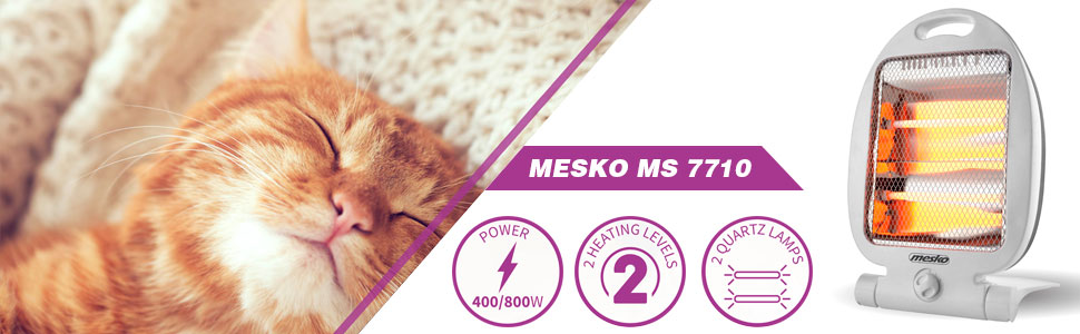 Mesko MS7710 Estufa eléctrica de cuarzo portátil, radiador halogeno