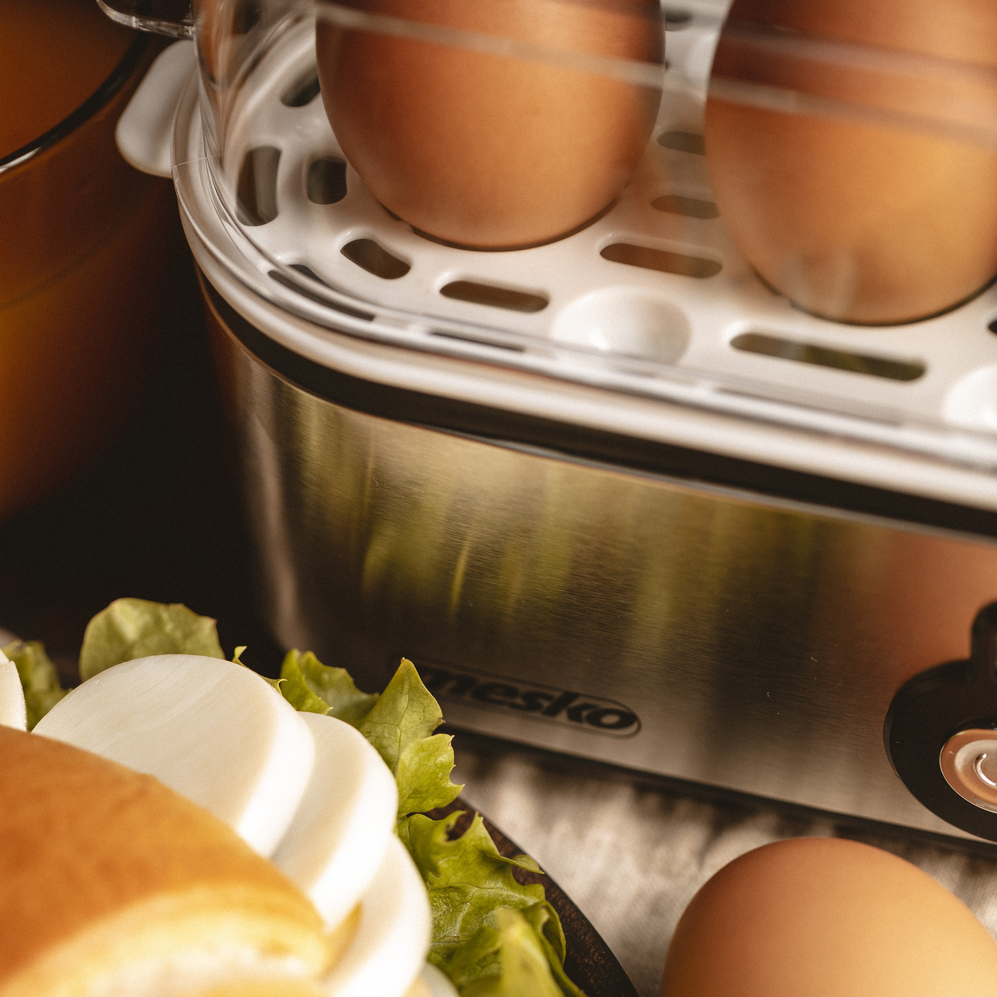 MESKO MS-4485 Cuece Huevos Eléctrico para 3 Huevos, Acero Inoxidable, Protección por Sobre Calentamiento, 350W, Libre de BPA