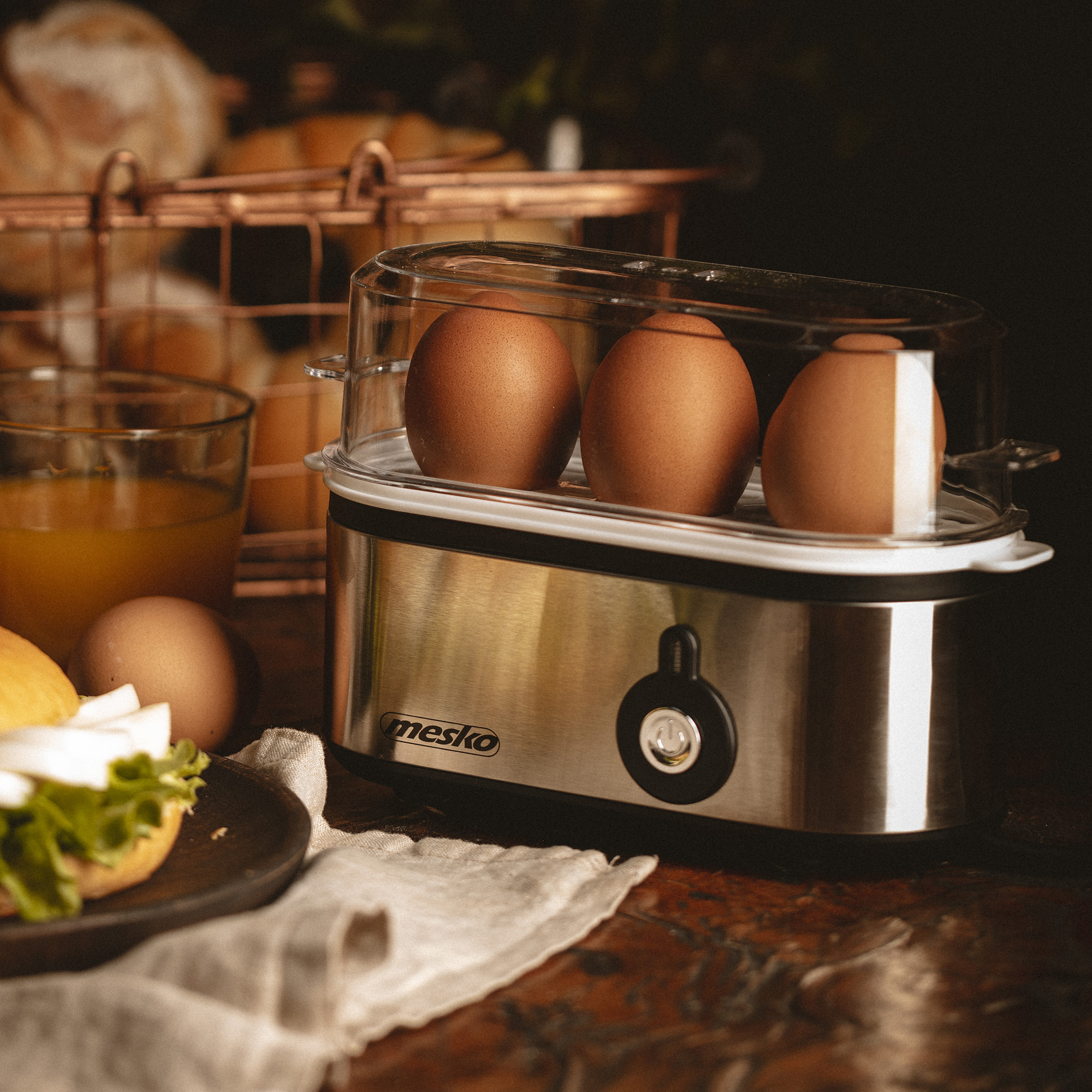 MESKO MS-4485 Cuece Huevos Eléctrico para 3 Huevos, Acero Inoxidable, Protección por Sobre Calentamiento, 350W, Libre de BPA