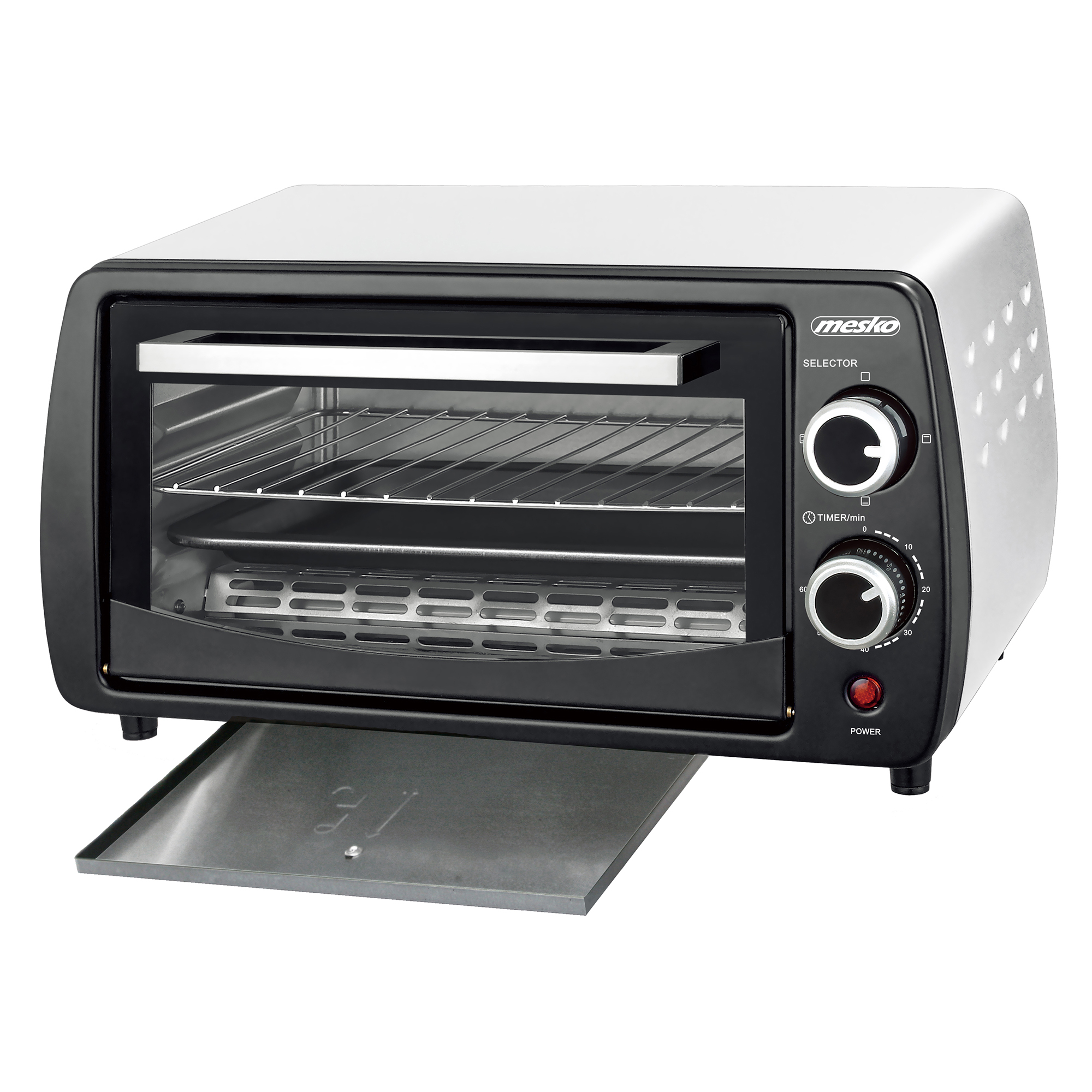 Mesko MS-6004 Horno Eléctrico de Sobremesa Cuarzo de 12 litros, Acero Inoxidable, Bandeja de migas, Temporizador, 1000W