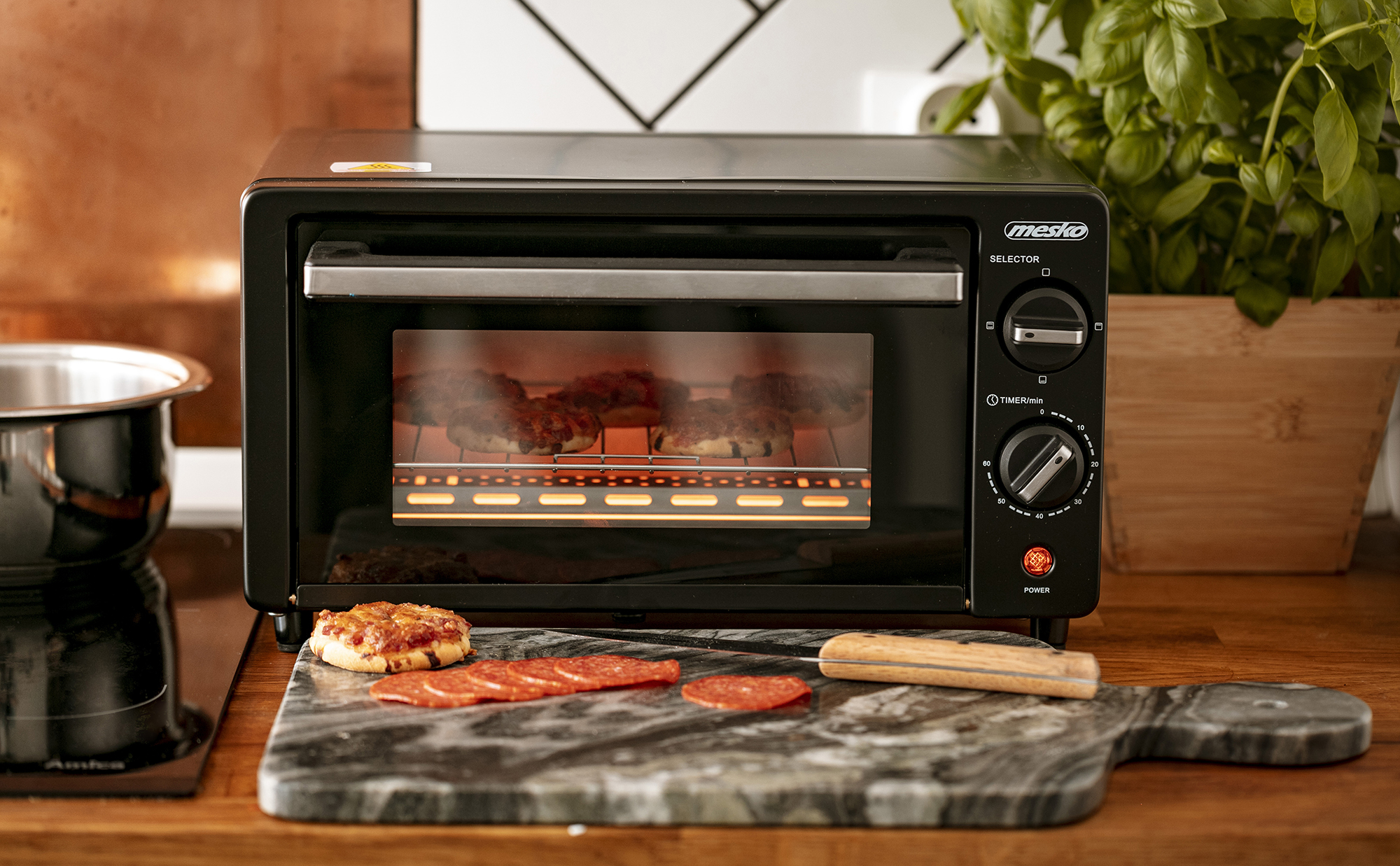 Mesko MS-6013 Horno Eléctrico de Sobremesa Cuarzo de 9 litros, Acero Inoxidable, Grill, Temporizador, 1000W