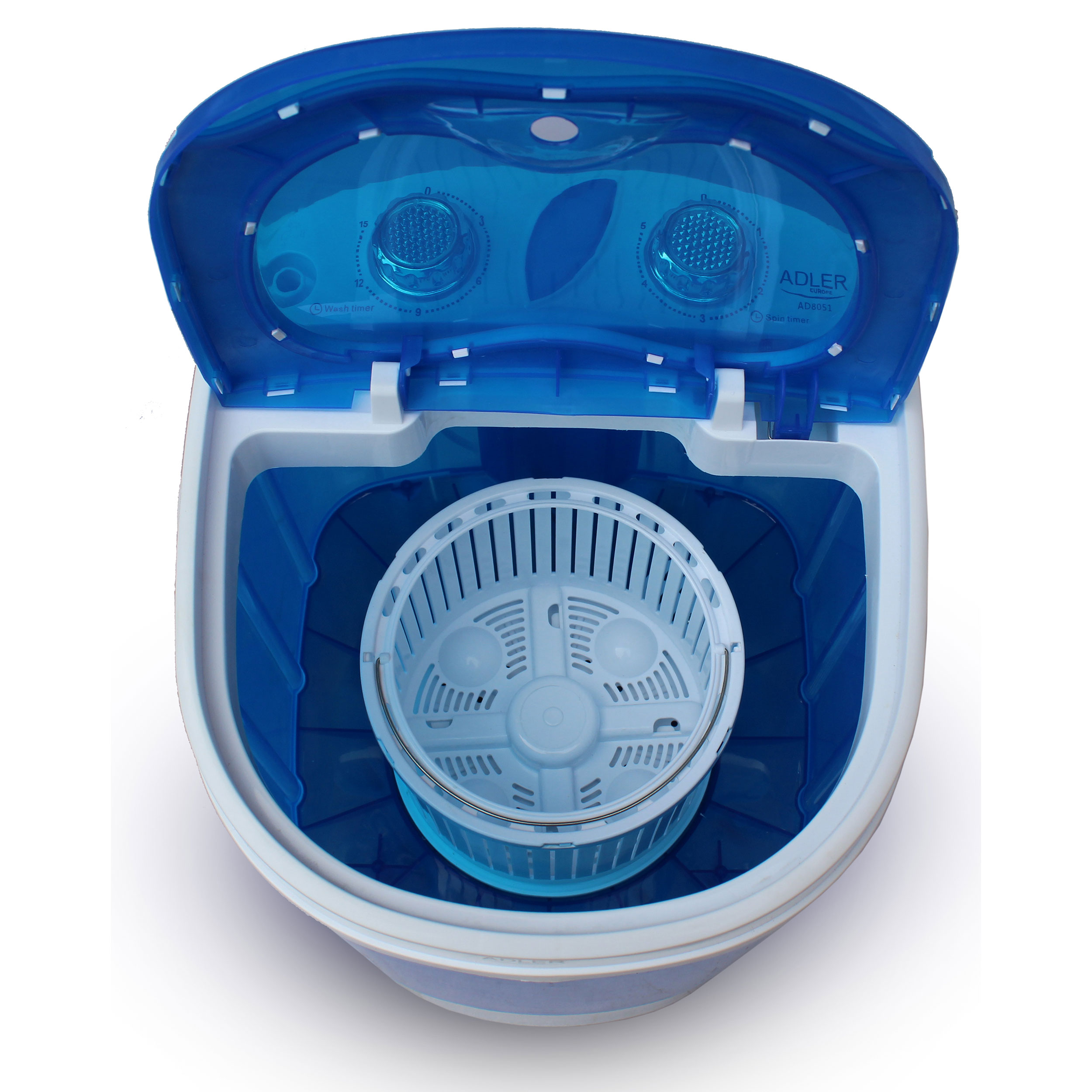 Adler AD8051 Mini Lavadora Centrifugadora Portátil, 3Kg Lavado, Pograma  Lavado 15m, Ideal Camping Caravanas, 150, Blanco/azul - Conforama