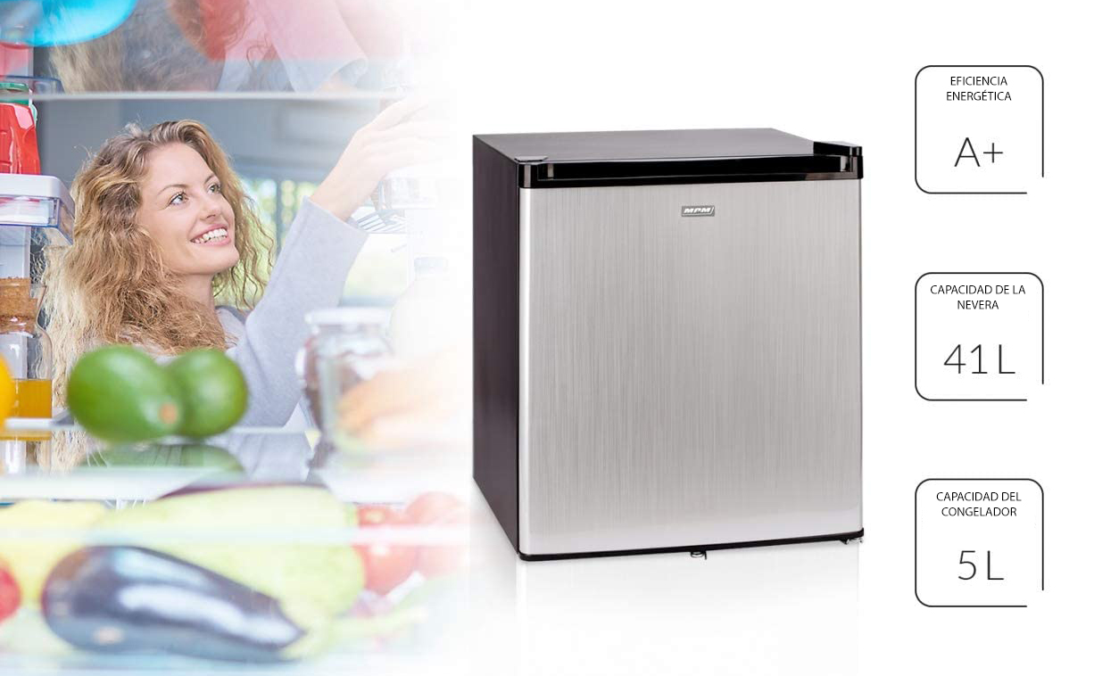 MPM 46-CJ02-A Mini Frigorífico con Congelador 5 L, 46 Litros, Silencioso, Regulador de Potencia, Reversible, Eficiencia A+, 85W