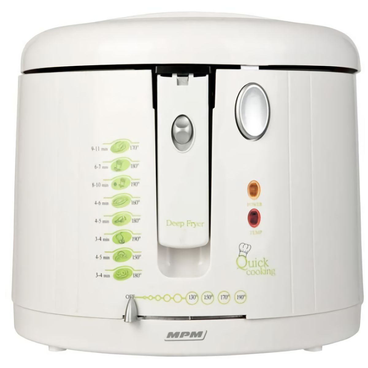 MPM DF-802 Freidora eléctrica compacta 1,9 litros cubeta desmontable lavable antiadherente regulador hasta 190°C, libre BPA, 1600W