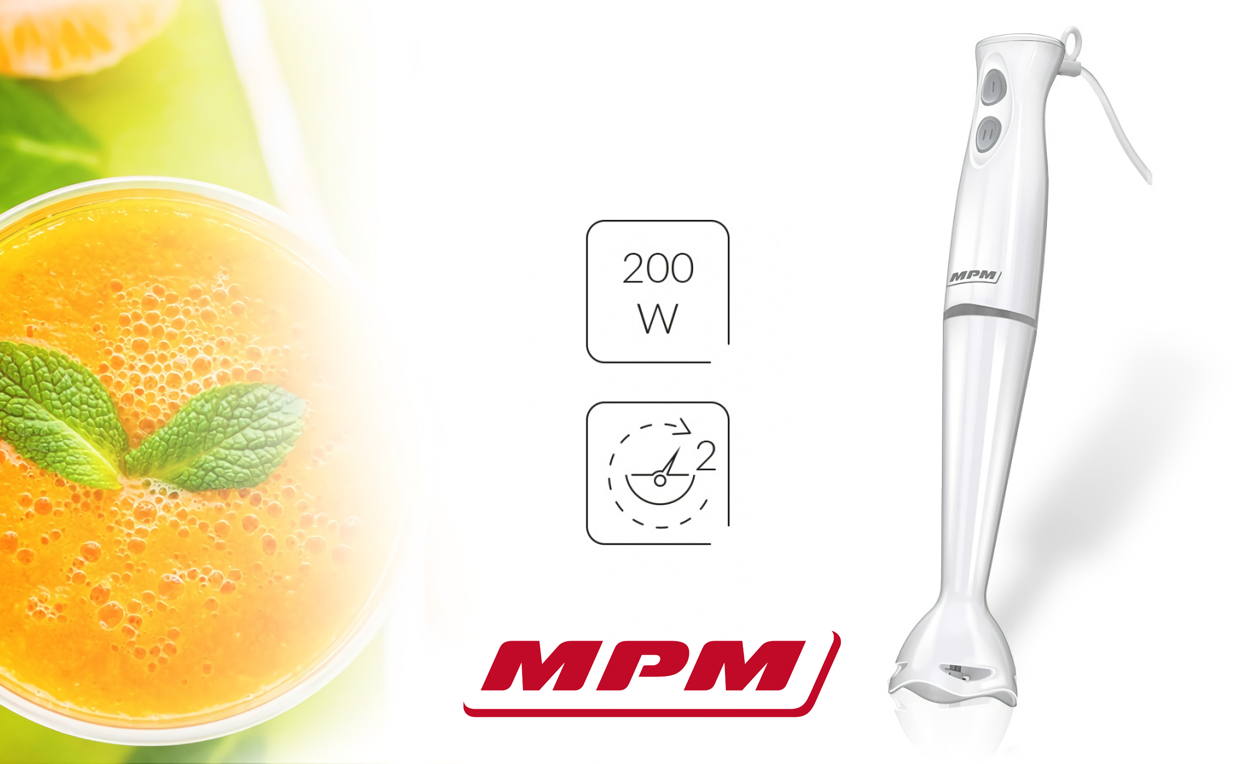 MPM MBL-18 Batidora de Mano con Cuchillas de Acero Inoxidable, 2 Velocidades 200W, Blanca