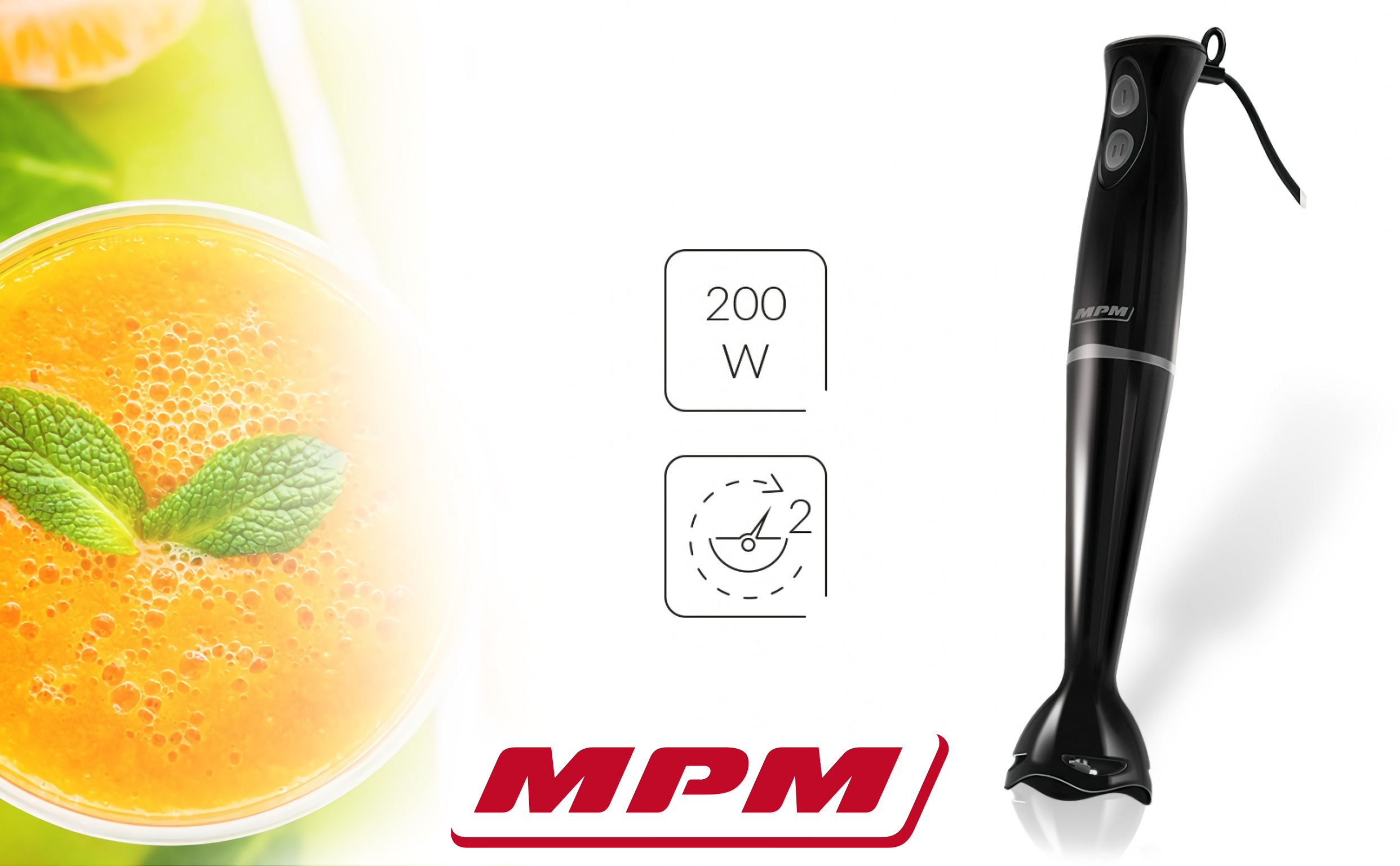 MPM MBL-18C Batidora de Mano con Cuchillas de Acero Inoxidable, 2 Velocidades 200W, negra