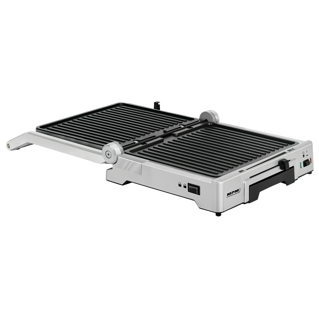 MPM MGR-10M Plancha Grill de asar doble tapa basculante adaptable en altura, planchas antiadherentes, acero inox, regulador temperatura, 2000W