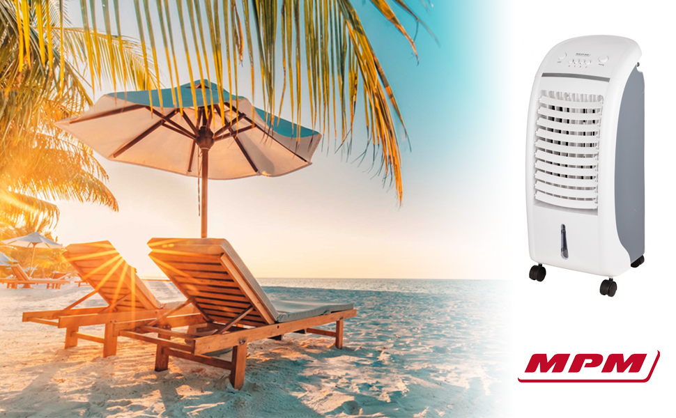 MPM MKL-02 Climatizador evaporativo enfriador aire portátil, oscilante, función humidificador purificador aire, depósito 6L, cajón hielo