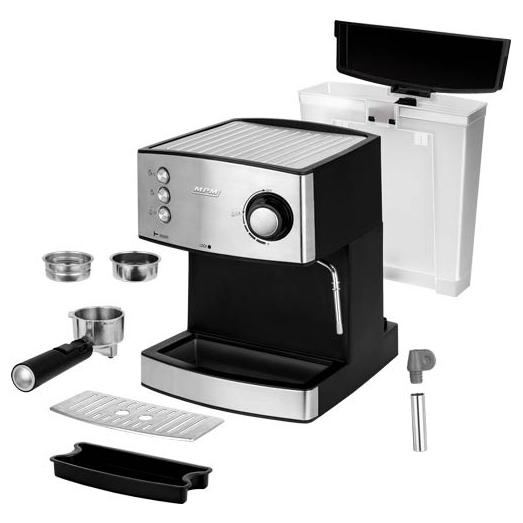 MPM MKW-06M Cafetera express 20 bares, para realizar café espresso y cappuccino, vaporizador para espumar leche, calienta tazas ,acabado acero inoxidable, depósito de agua 1,7 L desmontable, 850W