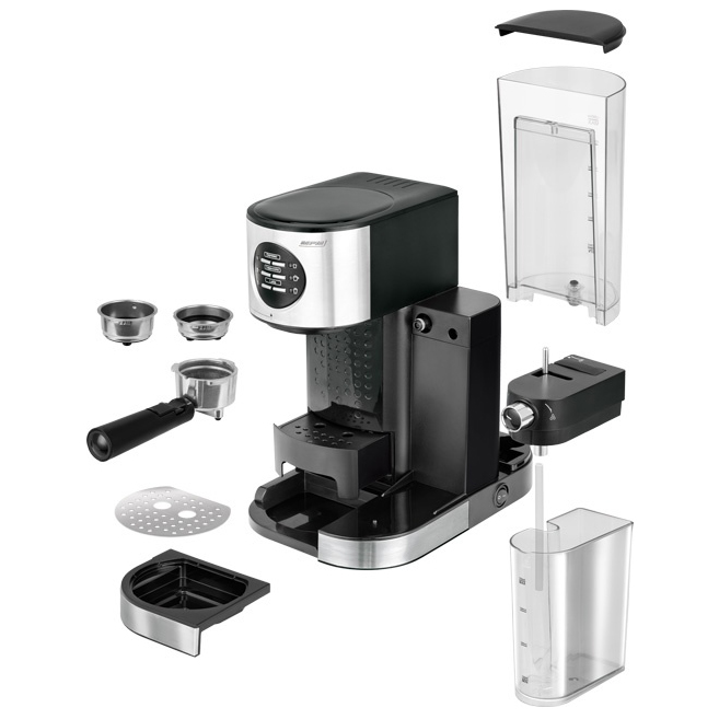 MPM MKW-07M Cafetera express 15 bares, para realizar café espresso y cappuccino, depósito calentar leche 0,7 litros, calienta tazas ,acabado acero inoxidable, depósito de agua 1,2 L desmontable, 1470W