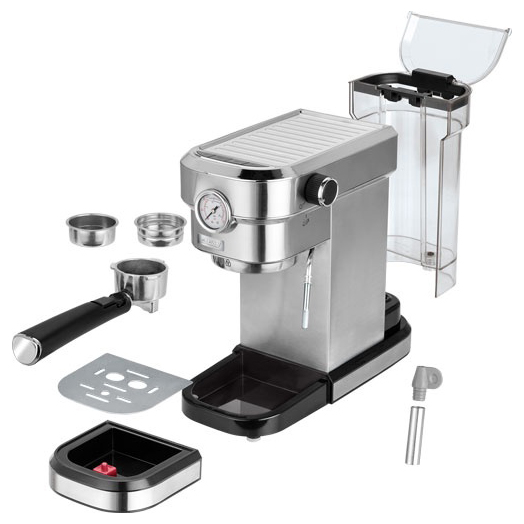 MPM MKW-08M Cafetera Expresso Manual 20 bares 1,2 L, Brazo Doble Salida,  Espumador Leche, Calientatazas, 1350, Plata - Conforama