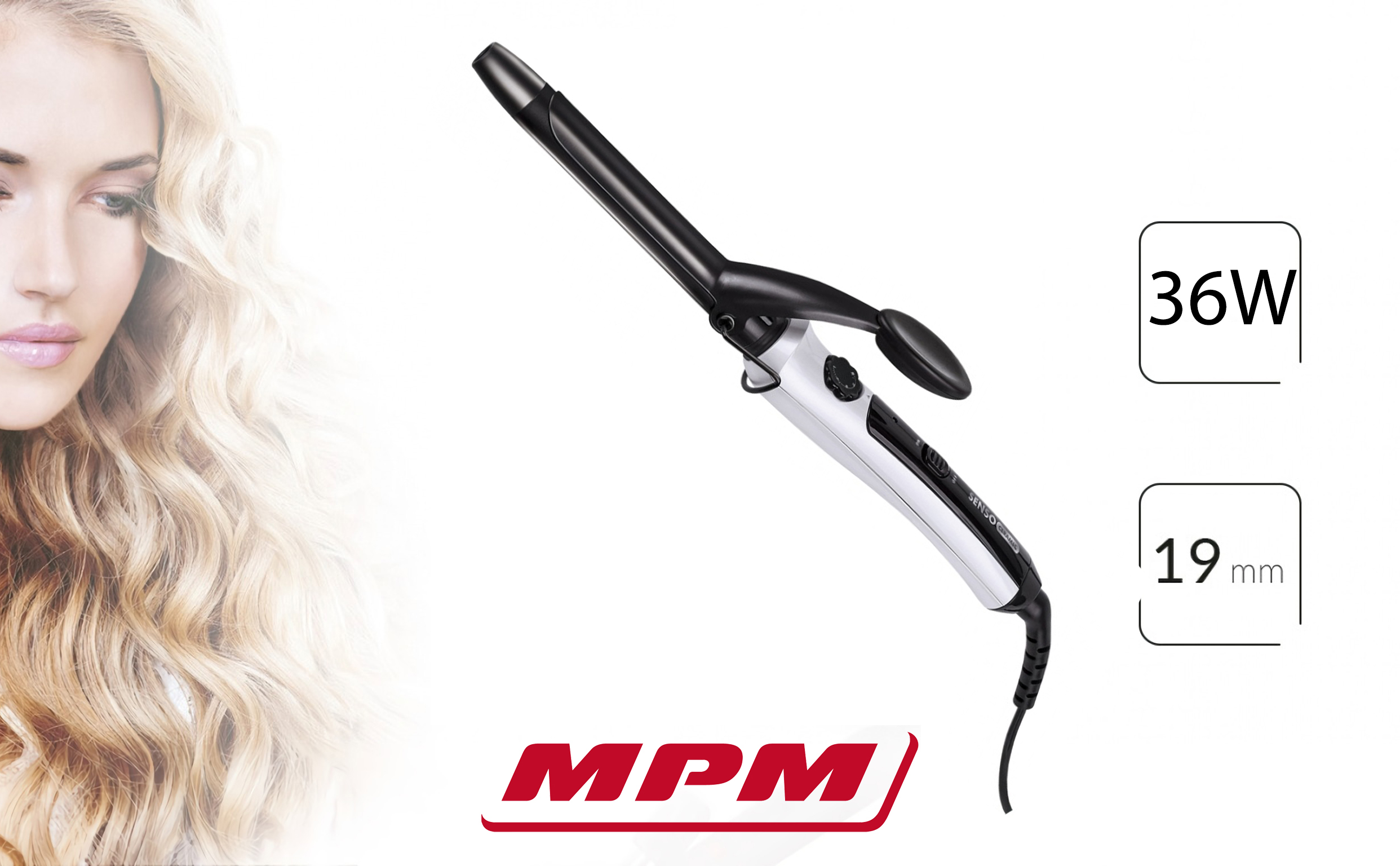 MPM MLO-04 Rizador de Pelo Profesional de Cerámica, 19mm, Control de Temperatura 200ºC, punta aislada, 36 W