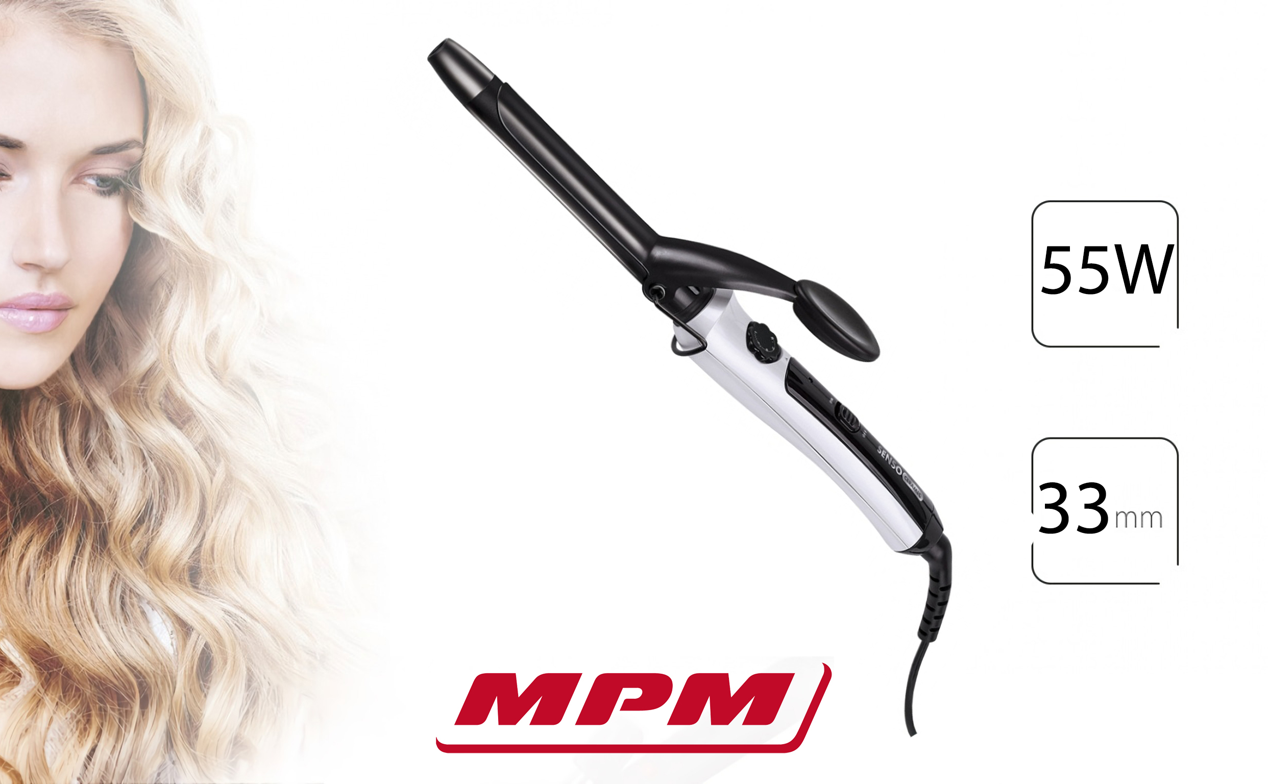 MPM MLO-05 Rizador de Pelo Profesional de Cerámica, 33mm, Control de Temperatura 200ºC, punta aislada, 55 W