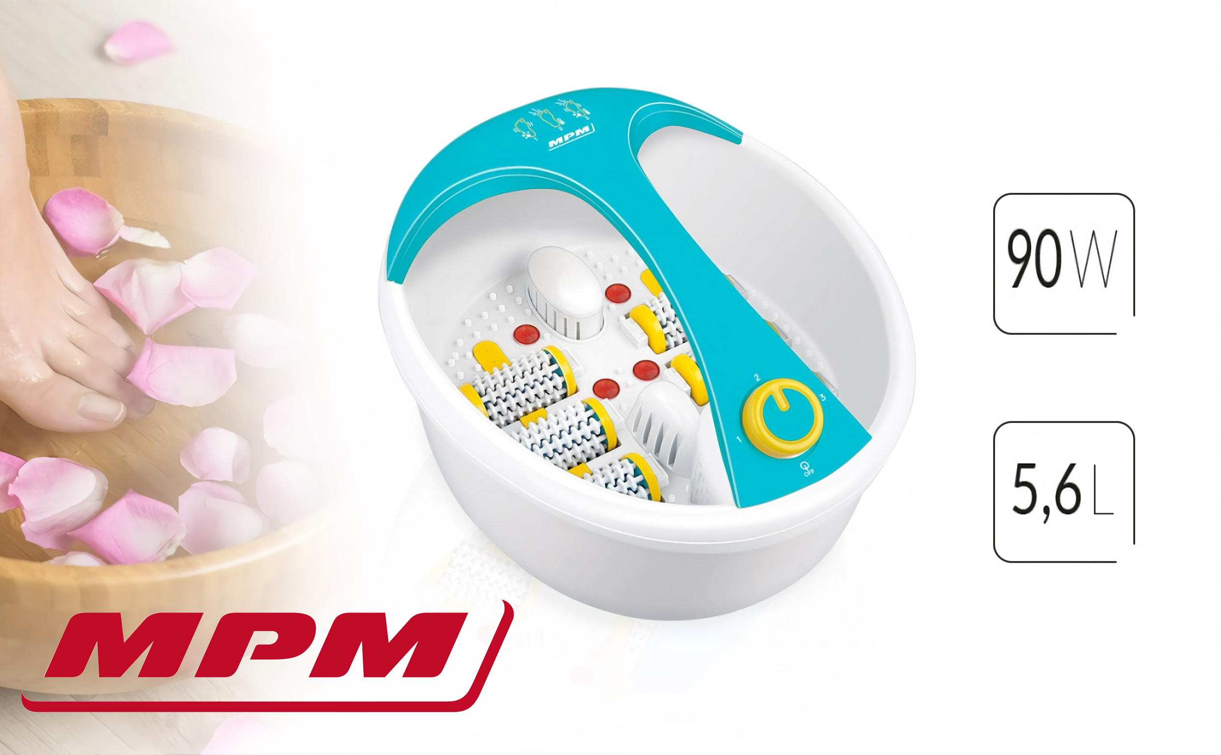 MPM MMS-03 Masajeador de Pies con Agua, masaje de Burbujas y por vibración, Mantener Temperatura, infrarrojos, Contenedor para Sales, 90 W