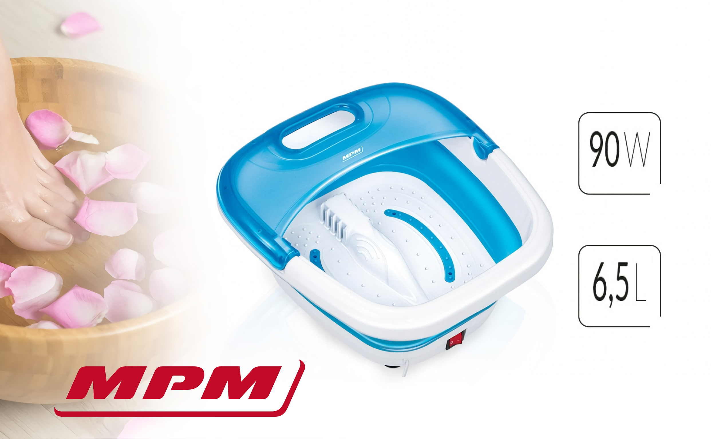MPM MMS-03 Masajeador de Pies con Agua, masaje de Burbujas y por vibración, Mantener Temperatura, infrarrojos, Contenedor para Sales, 90 W