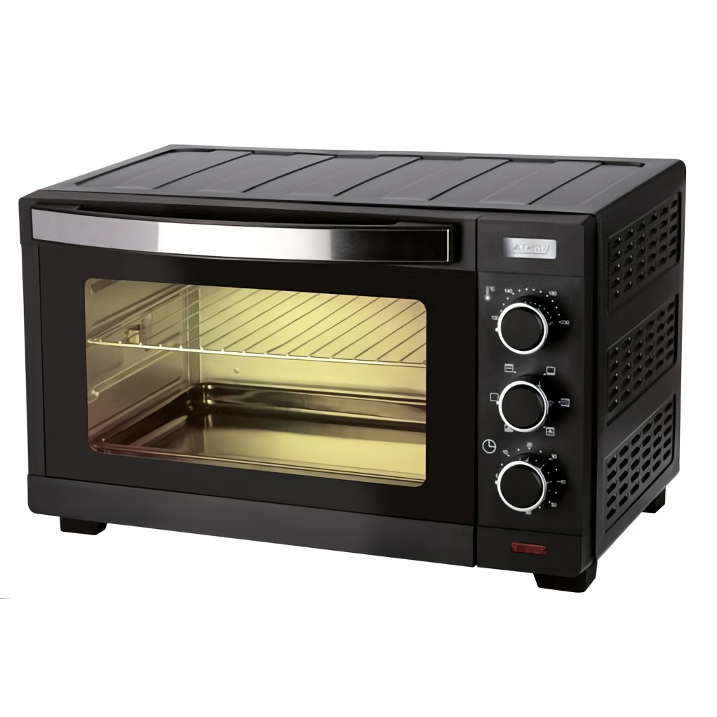 MPM MPE-09/T Horno Eléctrico de Sobremesa Convección 30 litros, Acero Inoxidable, Asador de pollo, Temporizador, Ajuste de Temperatura,negro, 1600W