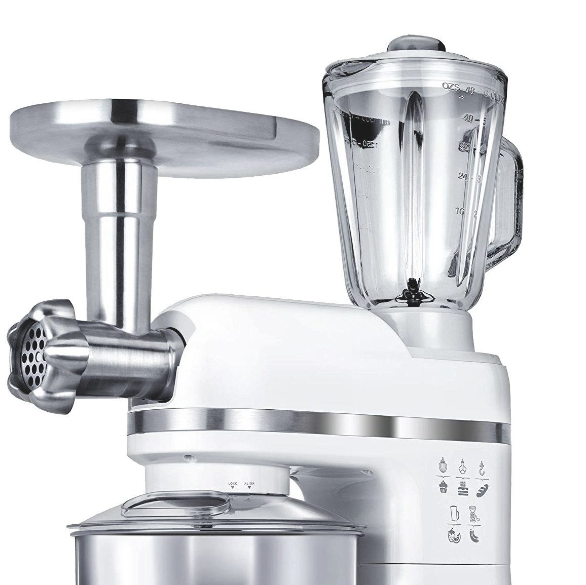 MPM MRK-15 Batidora Robot Cocina Orbital Profesional , Amasadora repostería, Picadora Carne, Batidora Vaso 1.5L, Velocidad electrónica, 4 litros, 1200W, Blanco