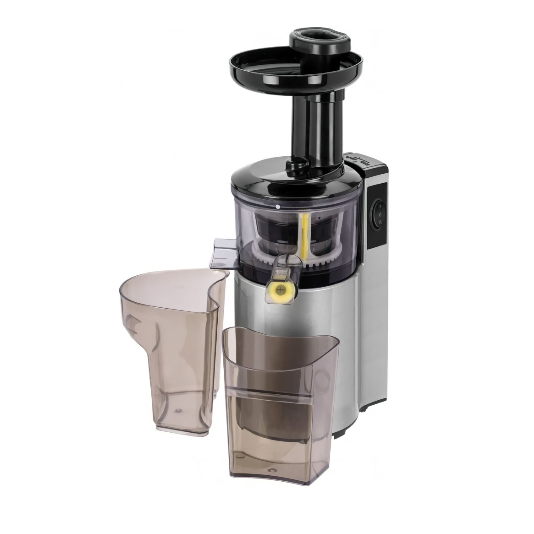 MPM MSO-14 Licuadora prensado en frío para verduras y frutas, baja velocidad 60RPM, Acero Inoxidable, Slow Juicer, boca ancha, función inversa, 150W